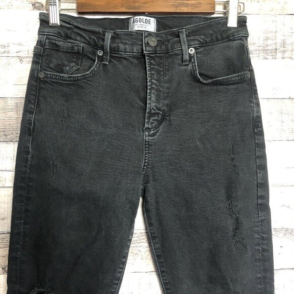 Agolde Feel Good Black Skinny Jeans Distressed Raw Hem Womens Size 28 - Picture 3 of 10